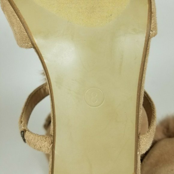 CAPE ROBBIN TAN FAUX SUEDE POM POM HEELS SIZE 8 - Picture 7 of 8